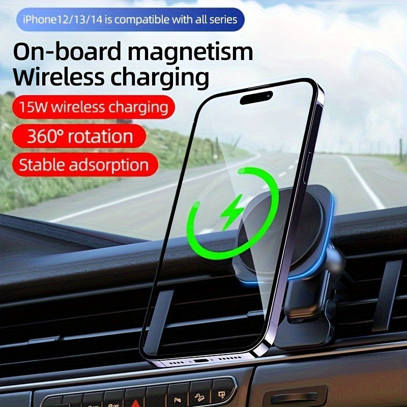 Magnetic 15 W Wireless Car Charger Mount (360 Rotation)