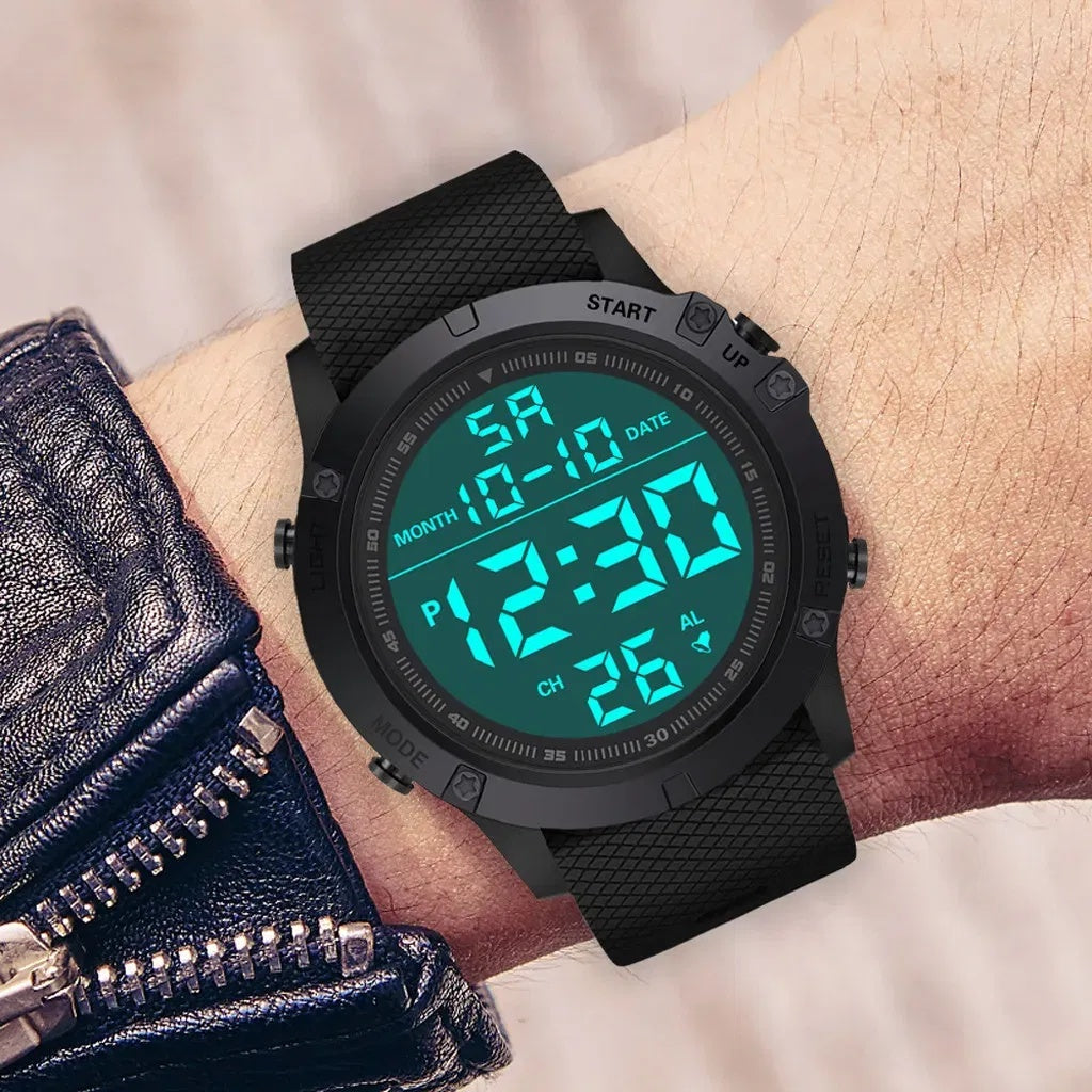 Men's Tactical Digital Sports Watch - Big Display, Rugged Design, Daily Splash Resistant