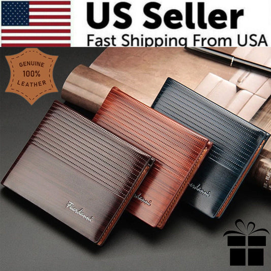 Men's Bifold Leather Credit ID Card Holder Wallet Billfold