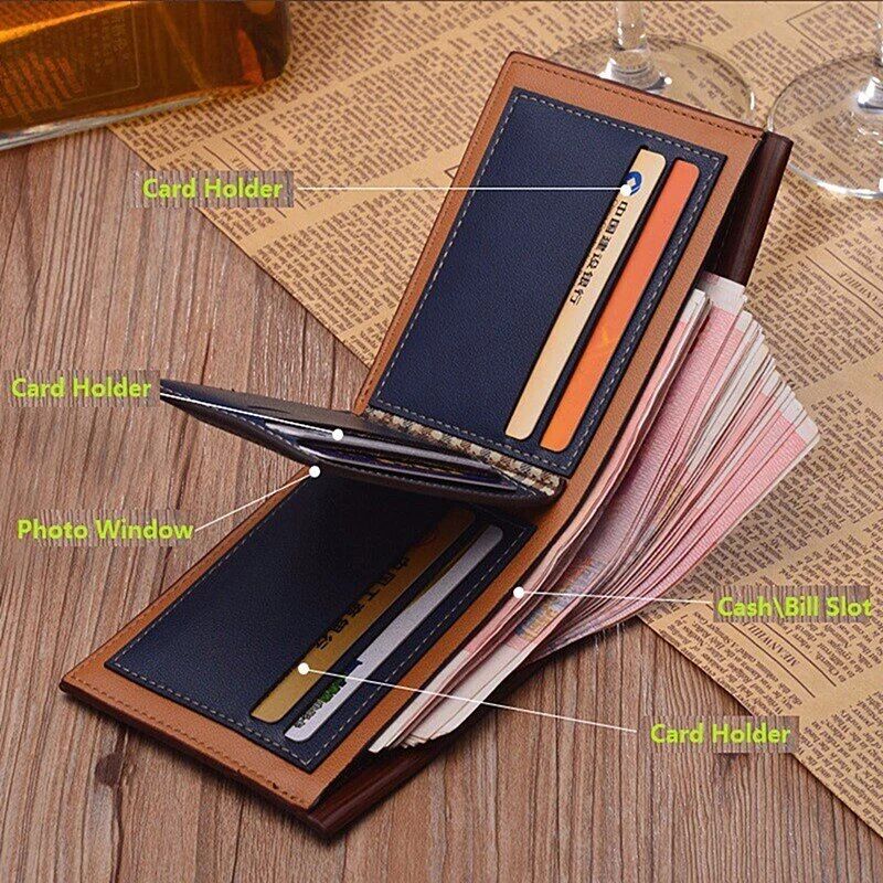 Men's Bifold Leather Credit ID Card Holder Wallet Billfold