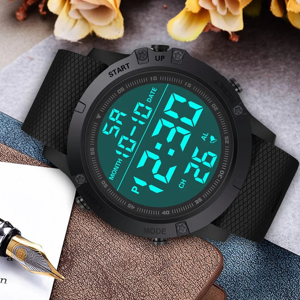 Men's Tactical Digital Sports Watch - Big Display, Rugged Design, Daily Splash Resistant