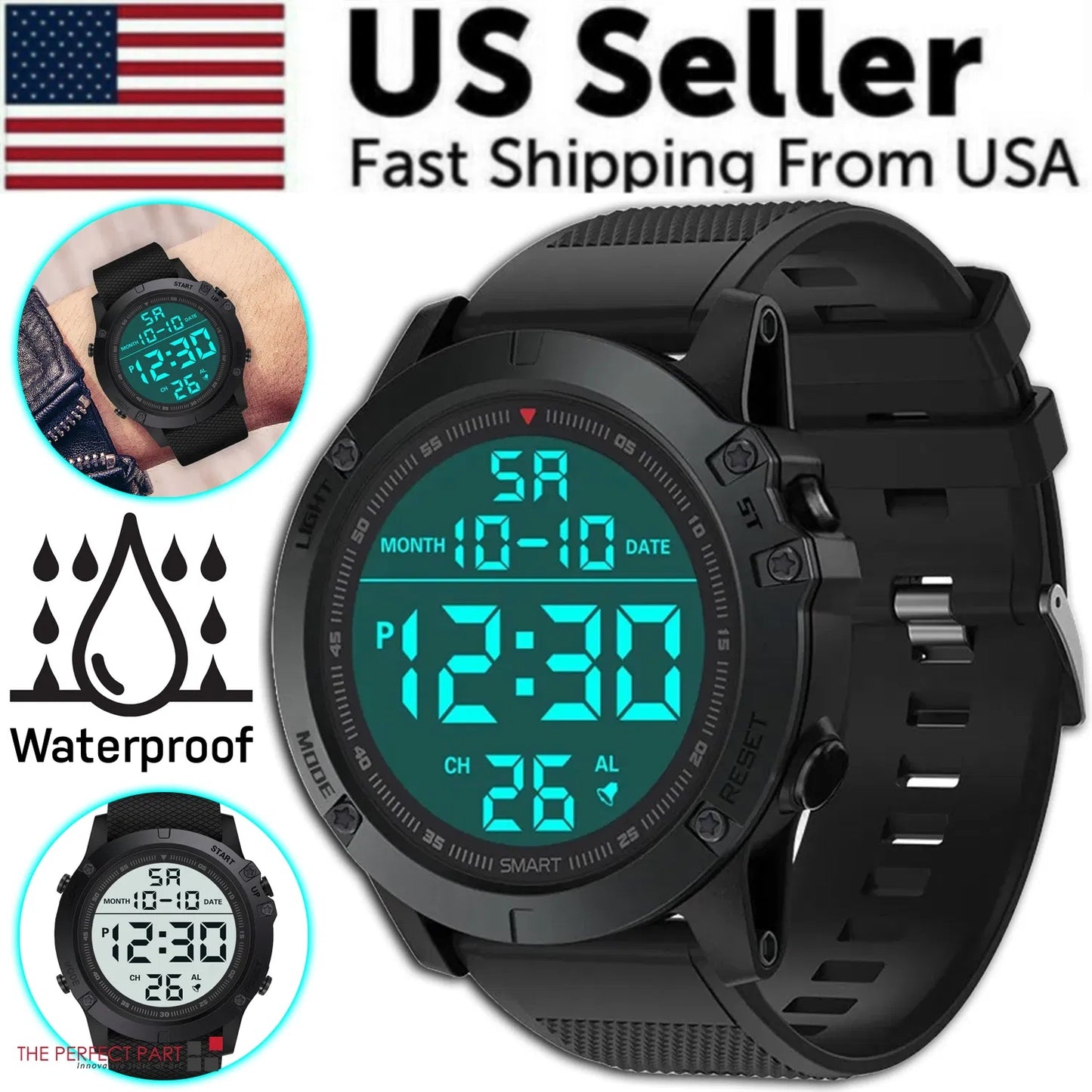 Men's Tactical Digital Sports Watch - Big Display, Rugged Design, Daily Splash Resistant